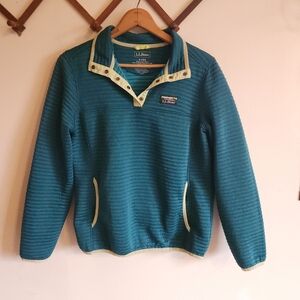 L.L. Bean Teal Pullover T Snap Sweatshirt Pockets Quilted Small
